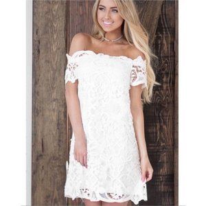 Lush Lace Mini Dress Off The Shoulder Bohemian Beach Size Small Bridal Floral